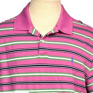 POLO GOLF RALPH LAUREN Pro Fit Polo Pima Cotton Pink Green Stripe Logo Sz XL